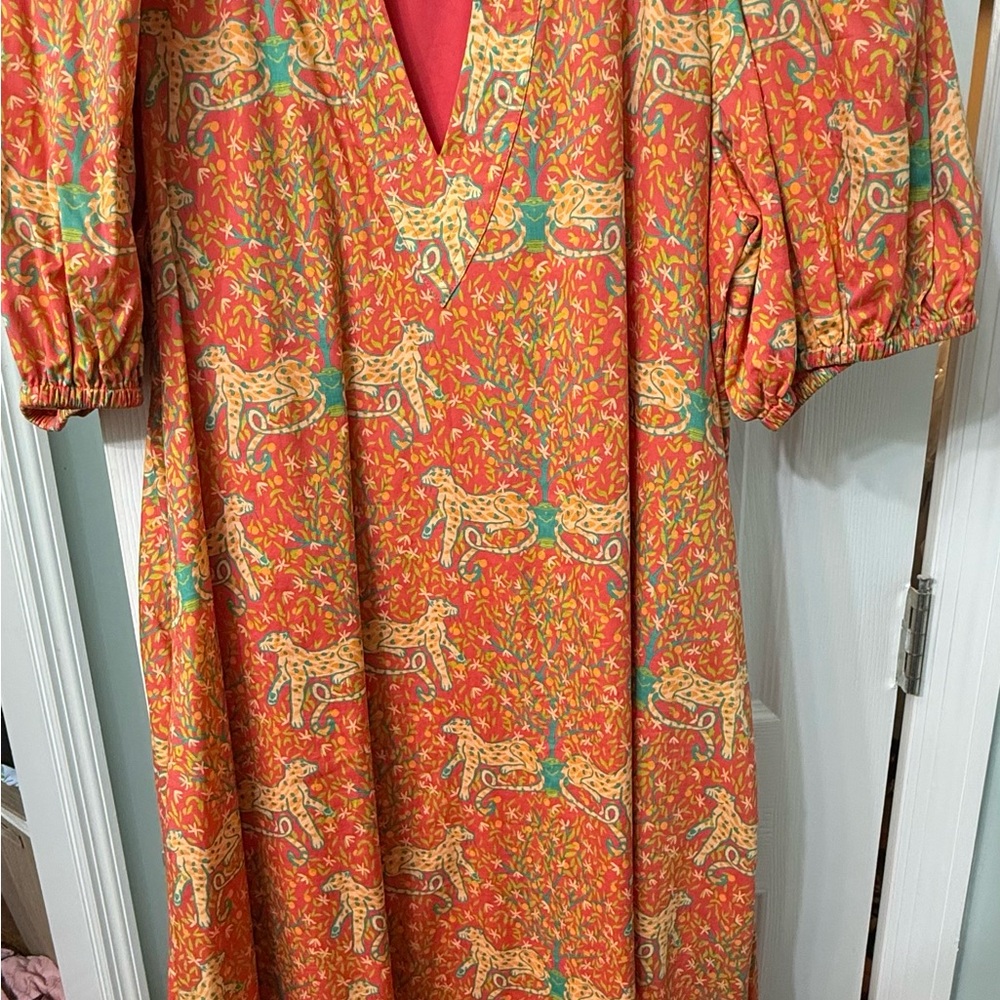 Vibrant Patterned Dress with Puff Sleeves